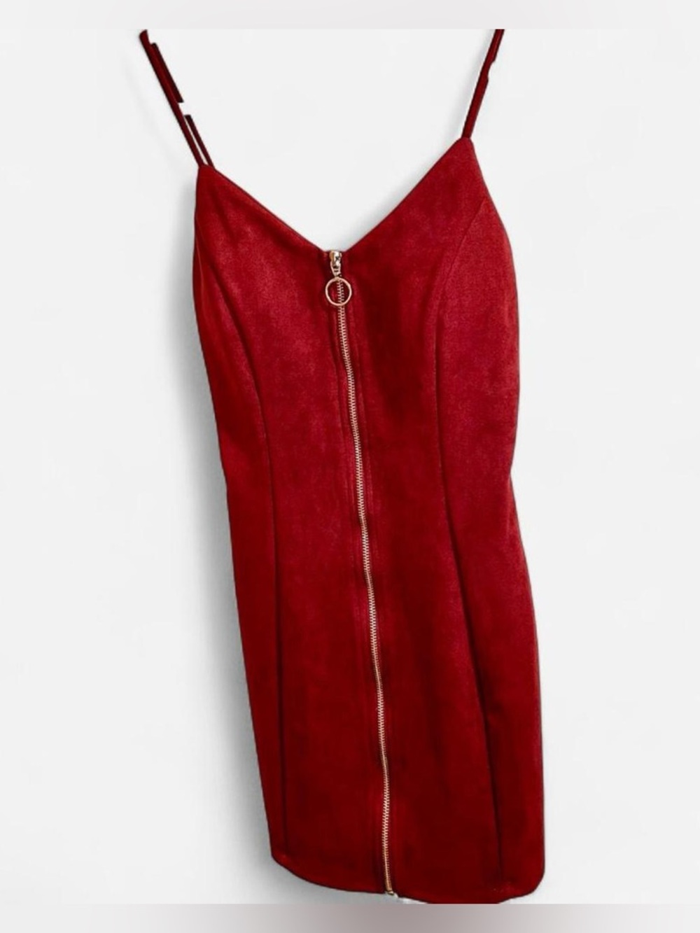 iris Red Suede Zip-Front Mini Dress